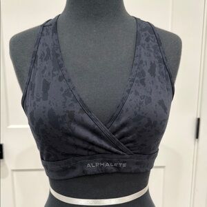 Alphalete Black Velvet Sports Bra with Plunging V-Neck
